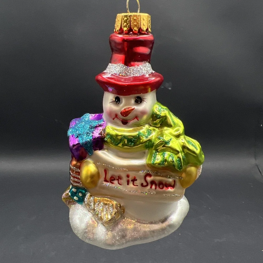 Vintage Christopher Radko Glass Let It Snow Snowman Christmas Ornament